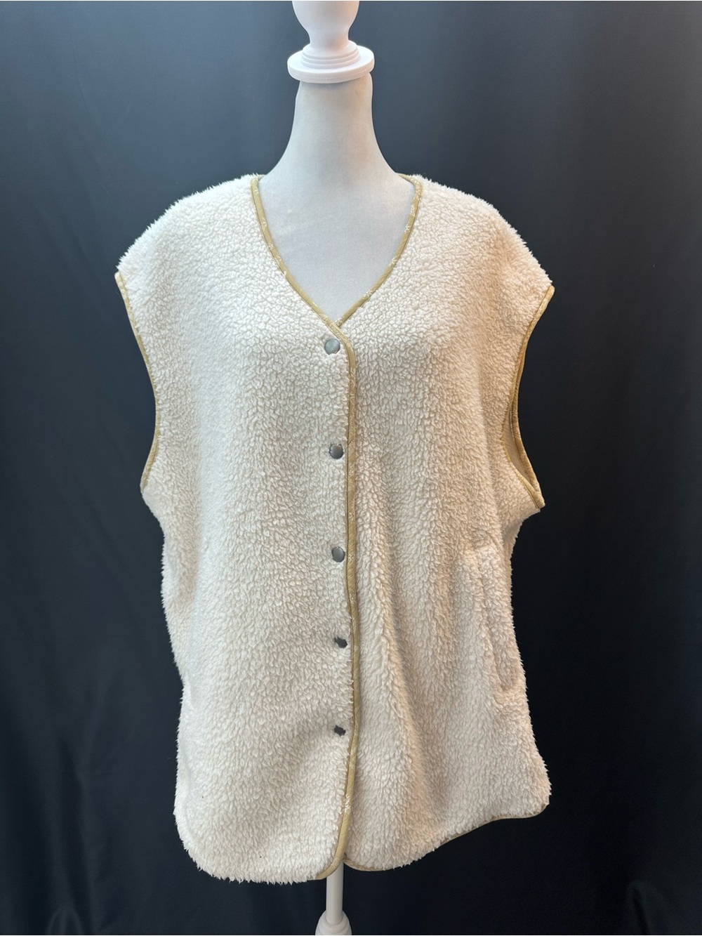 Free People Cream Faux Fur Comfy Vest with Subtle Tan and white Trim M